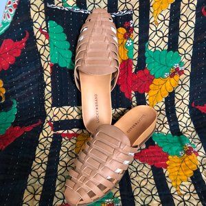 Lucky Brand Doerid Leather Flat Slides NWOB Huarache Mules Almond Toe
